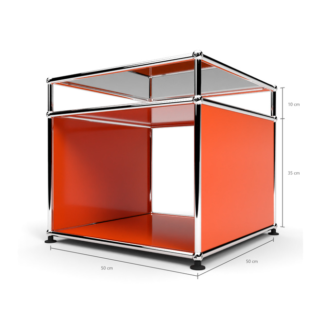 Beistelltisch 35x50, mit Glasablage, Orange