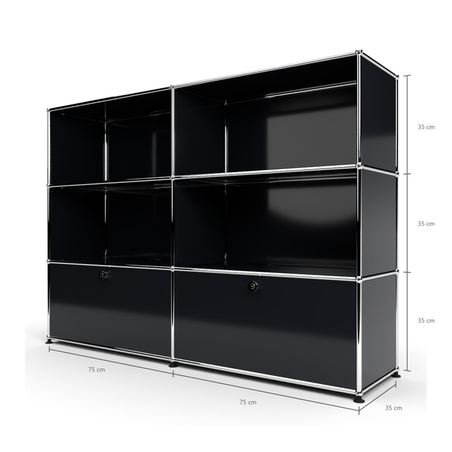 Highboard 3x2 mit 2 Klapptren unten, Graphitschwarz