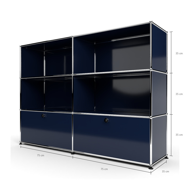 Highboard 3x2 mit 2 Klapptren unten, Stahlblau