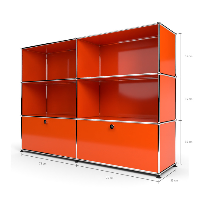 Highboard 3x2 mit 2 Klapptren unten, Orange