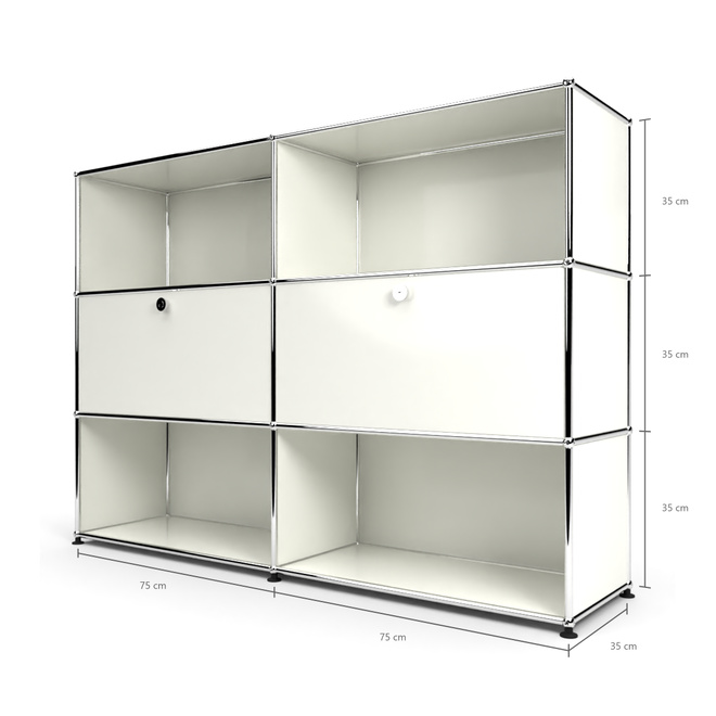 Highboard 3x2 mit 2 Klapptren Mitte, Weiss