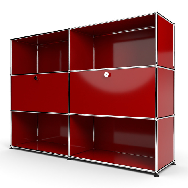 Highboard 3x2 mit 2 Klapptren Mitte, Rubinrot