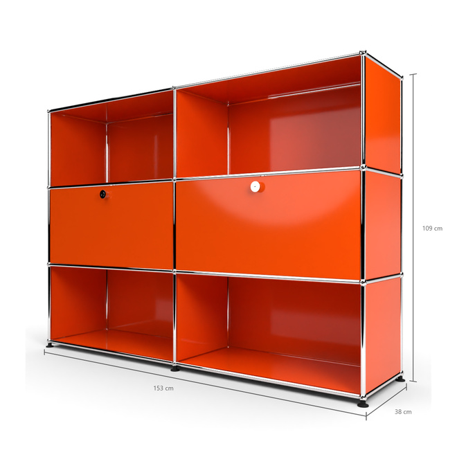 Highboard 3x2 mit 2 Klapptren Mitte, Orange