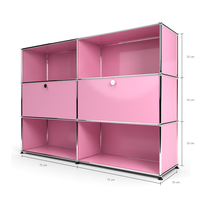 Highboard 3x2 mit 2 Klapptren Mitte, Rosa