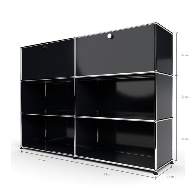 Highboard 3x2 mit 2 Klapptren oben, Graphitschwarz