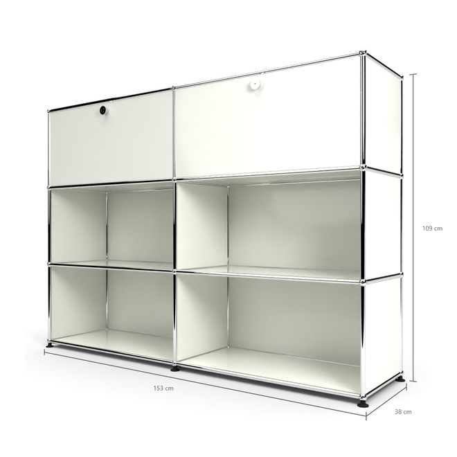 Highboard 3x2 mit 2 Klapptren oben, Weiss