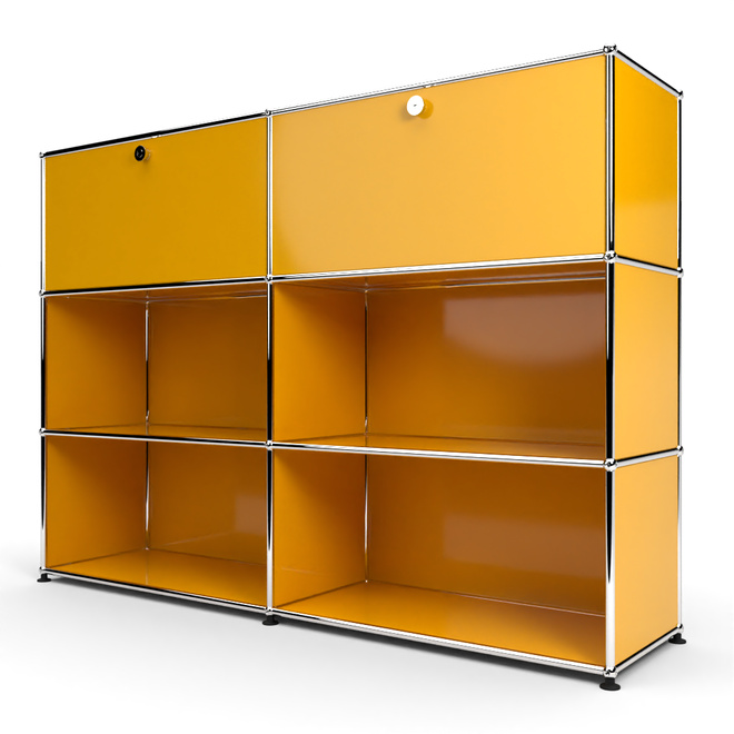 Highboard 3x2 mit 2 Klapptren oben, Goldgelb