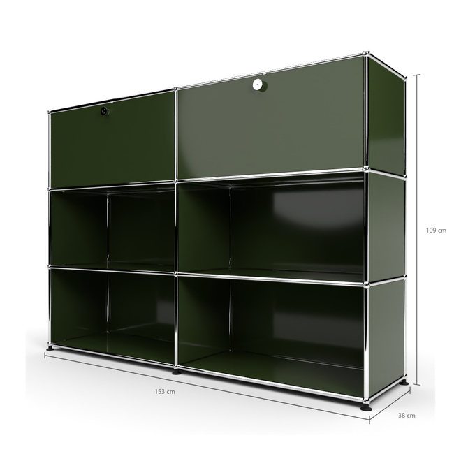 Highboard 3x2 mit 2 Klapptren oben, Olivgrn