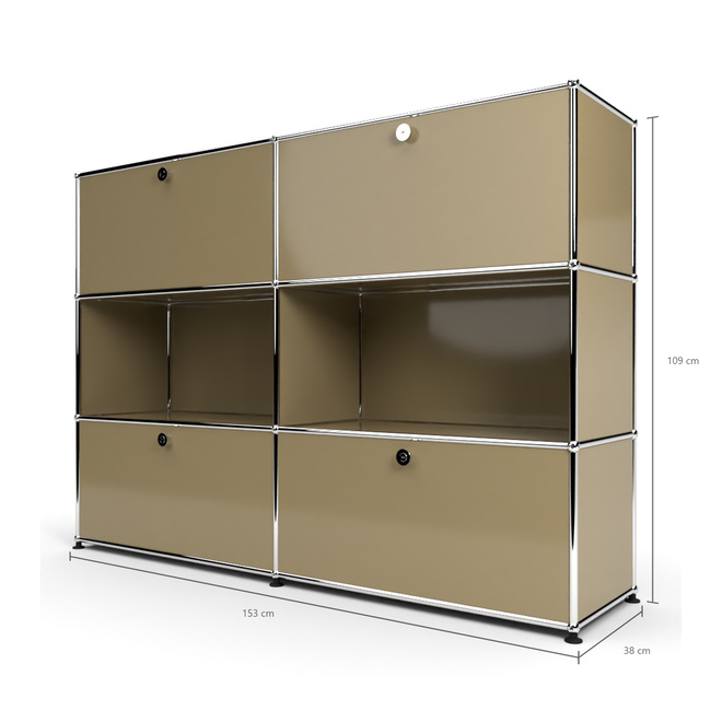 Highboard 3x2 mit 4 Klapptren oben und unten, Beige