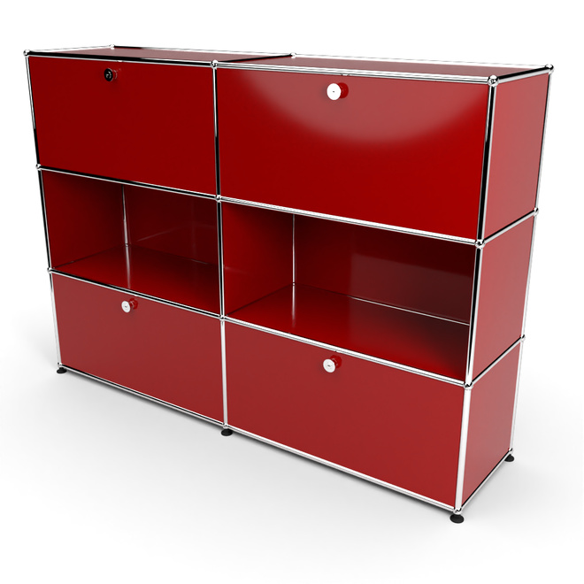 Highboard 3x2 mit 4 Klapptren oben und unten, Rubinrot