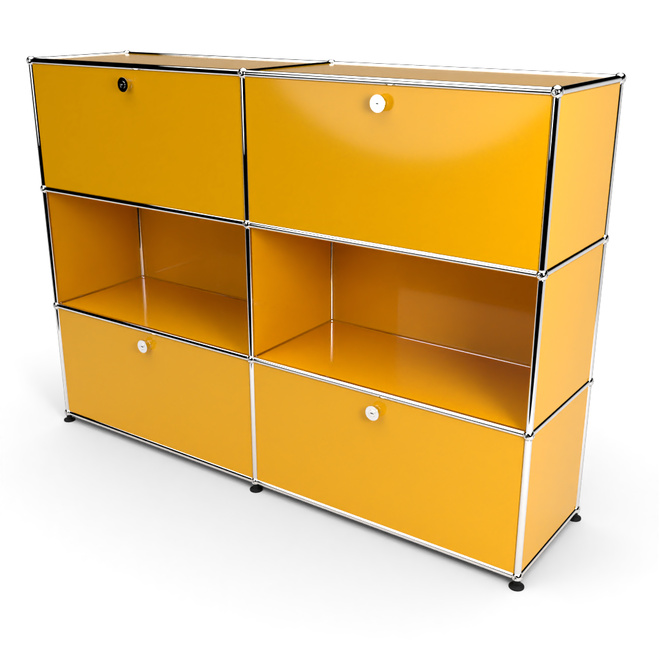 Highboard 3x2 mit 4 Klapptren oben und unten, Goldgelb