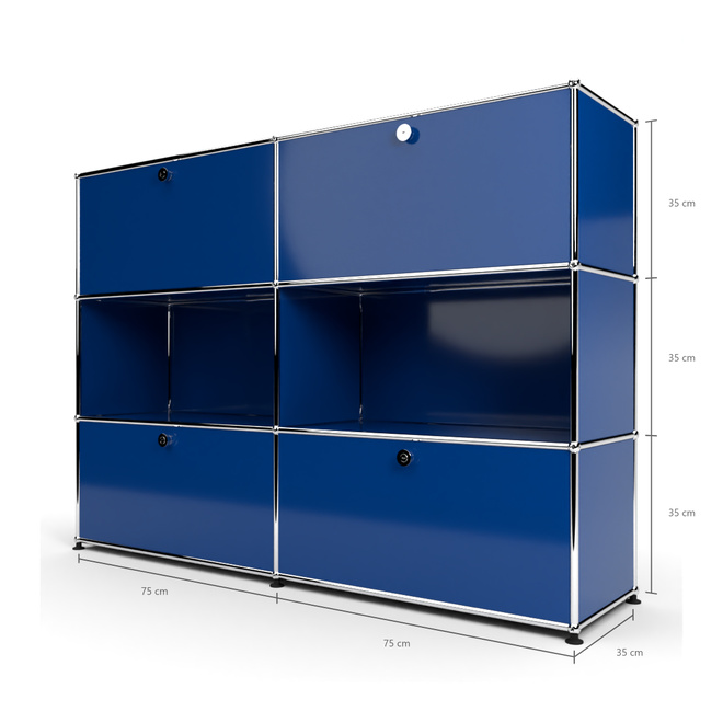 Highboard 3x2 mit 4 Klapptren oben und unten, Enzianblau