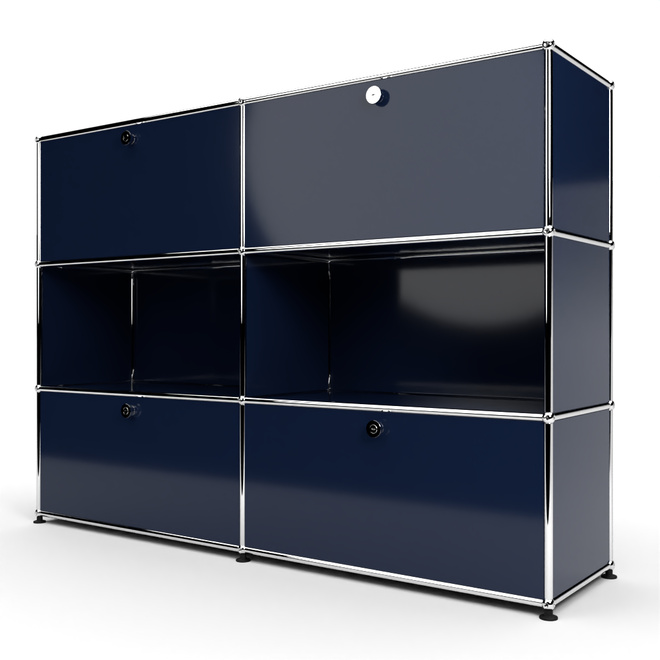 Highboard 3x2 mit 4 Klapptren oben und unten, Stahlblau