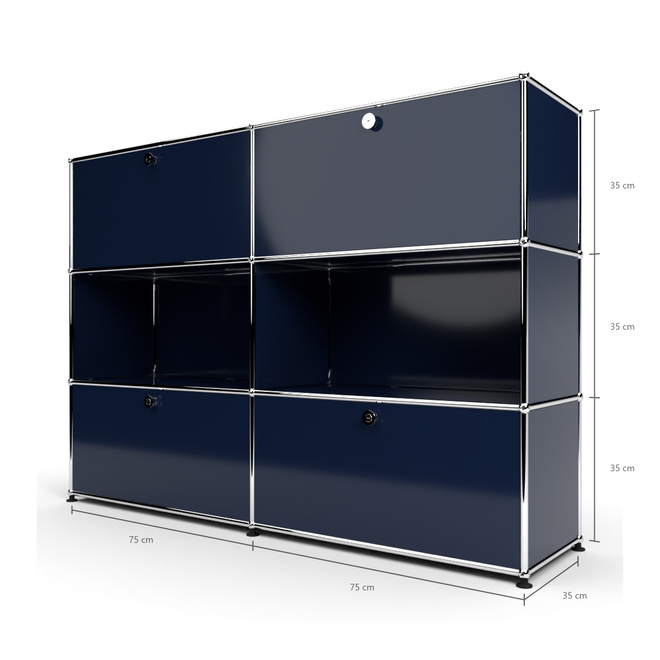 Highboard 3x2 mit 4 Klapptren oben und unten, Stahlblau