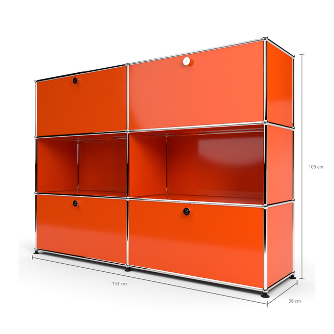 Highboard 3x2 mit 4 Klapptren oben und unten, Orange