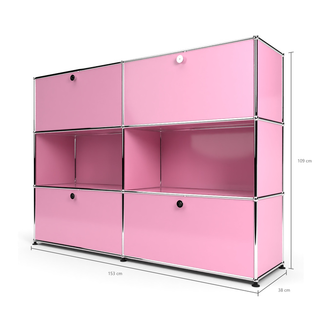 Highboard 3x2 mit 4 Klapptren oben und unten, Rosa