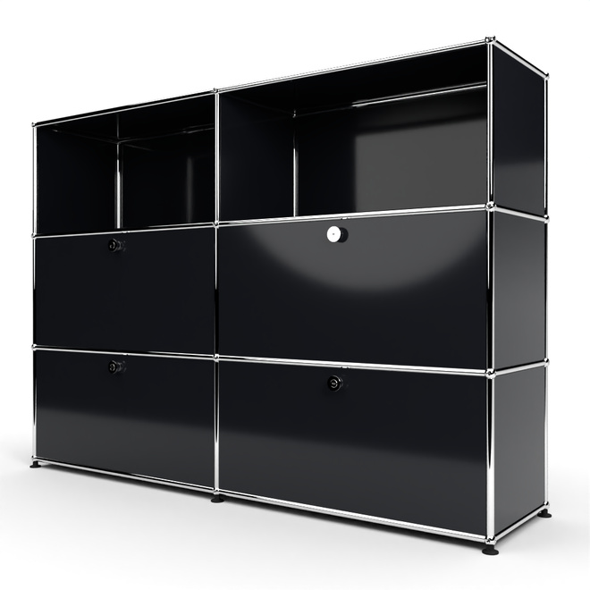 Highboard 3x2 mit 4 Klapptren mitte und unten, Graphitschwarz