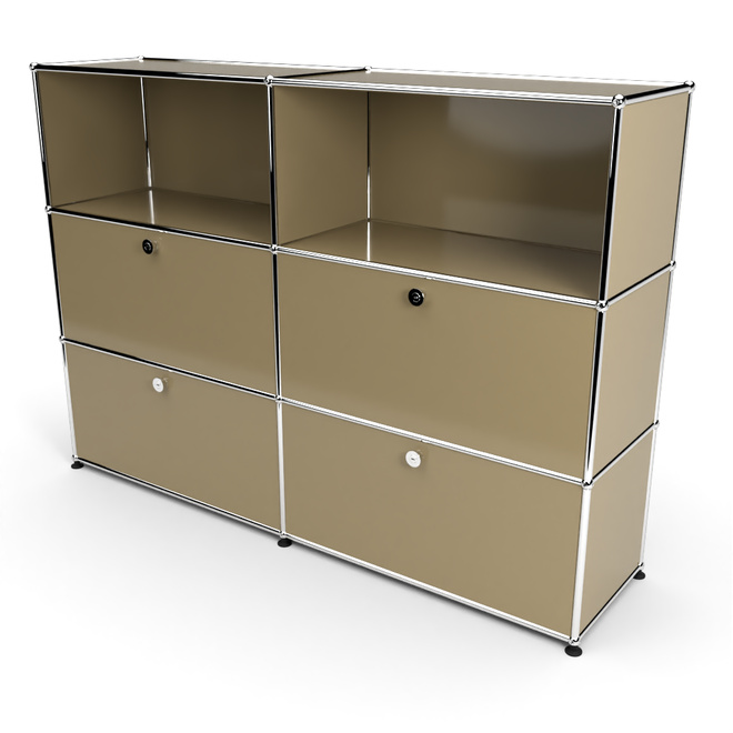 Highboard 3x2 mit 4 Klapptren mitte und unten, Beige