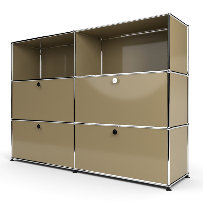 Highboard 3x2 mit 4 Klapptren mitte und unten, Beige