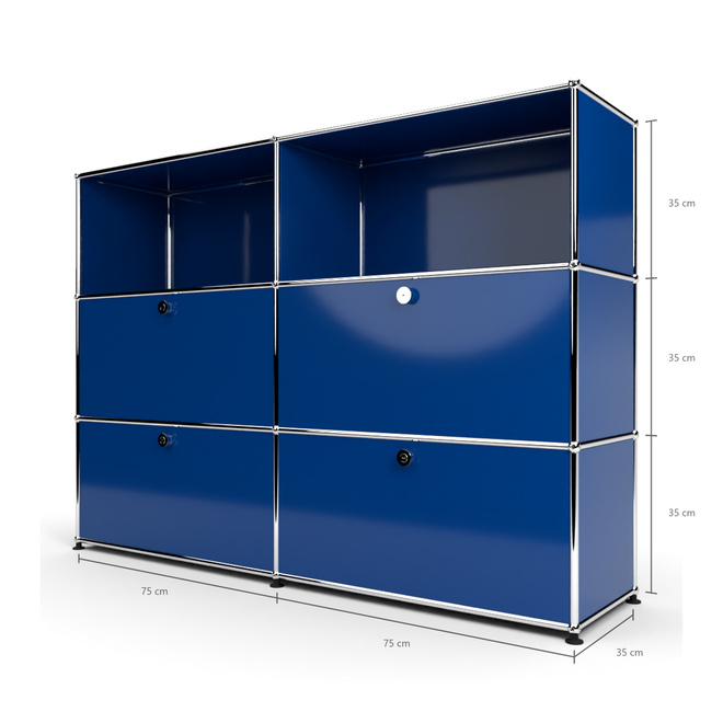 Highboard 3x2 mit 4 Klapptren mitte und unten, Enzianblau