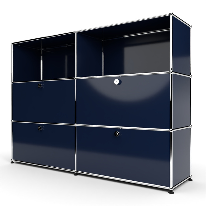 Highboard 3x2 mit 4 Klapptren mitte und unten, Stahlblau