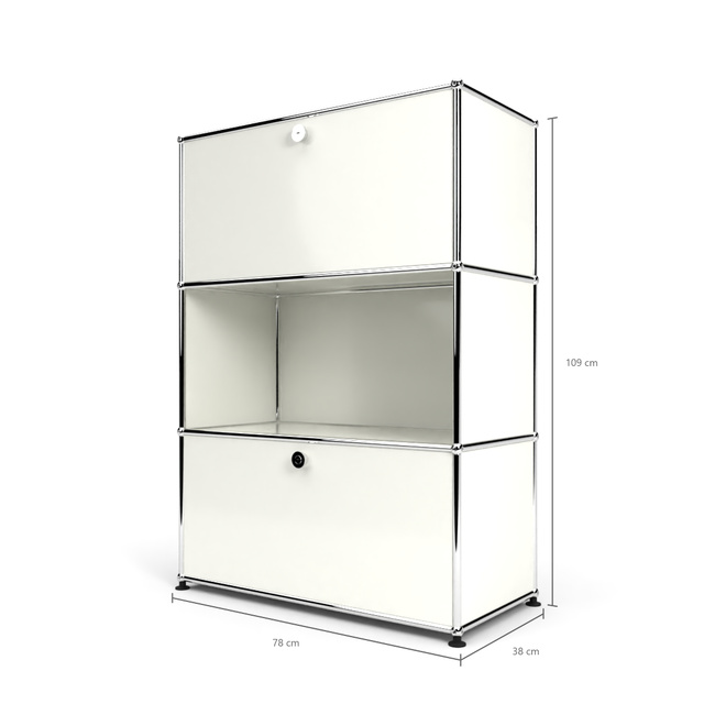 Highboard 3x1 mit 2 Klapptren oben und unten, Weiss