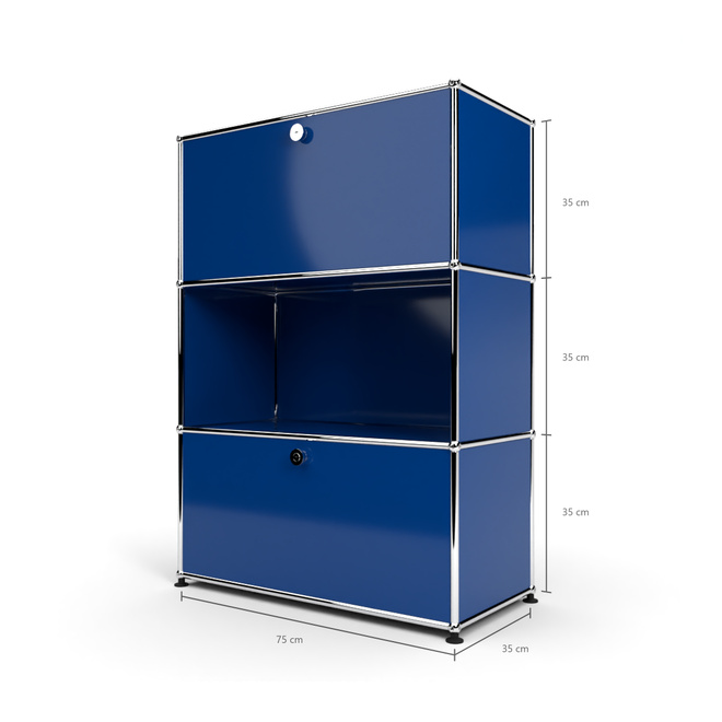 Highboard 3x1 mit 2 Klapptren oben und unten, Enzianblau