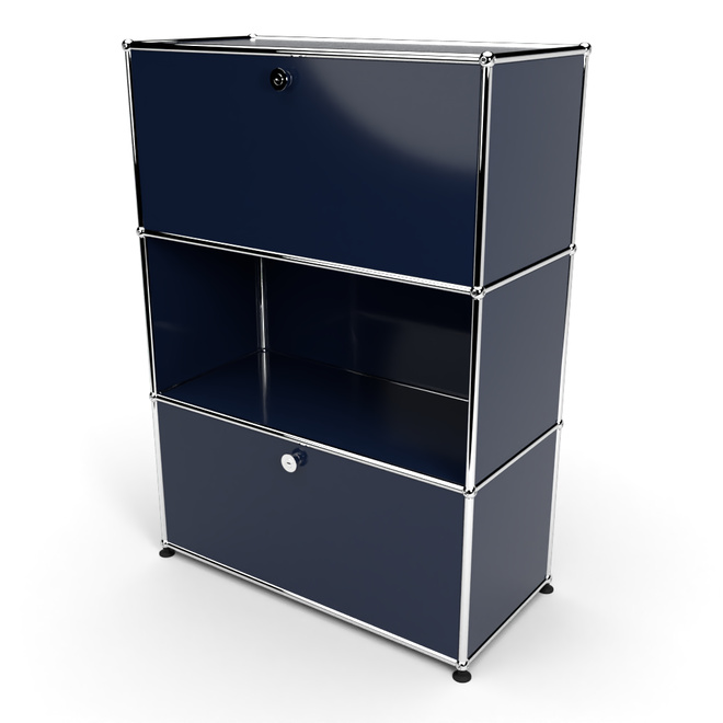 Highboard 3x1 mit 2 Klapptren oben und unten, Stahlblau