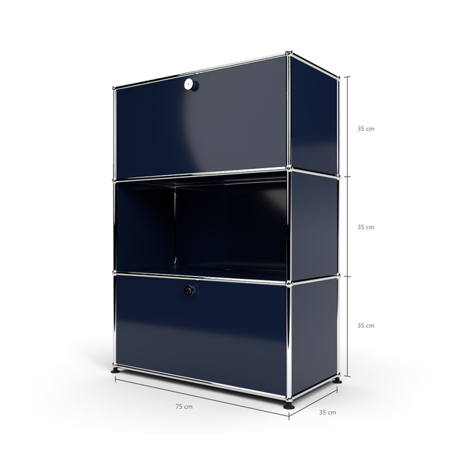 Highboard 3x1 mit 2 Klapptren oben und unten, Stahlblau