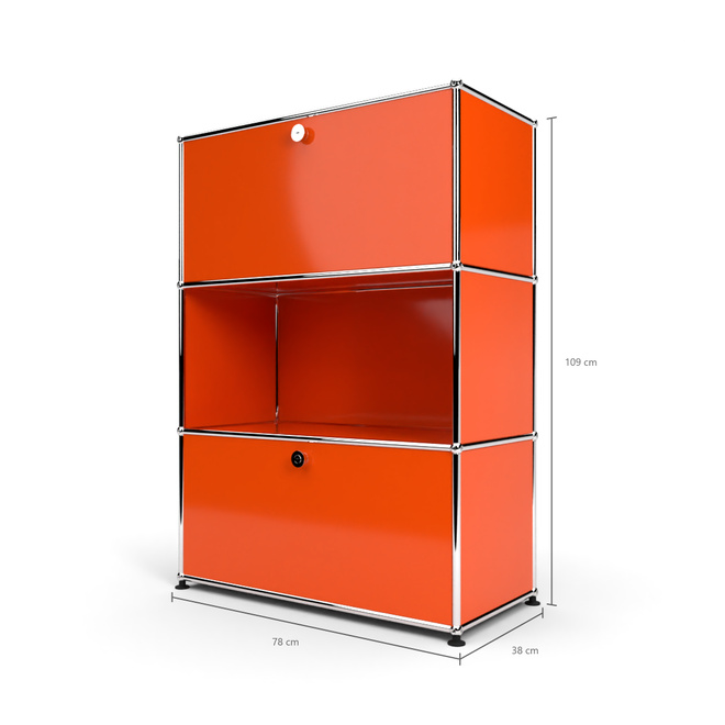 Highboard 3x1 mit 2 Klapptren oben und unten, Orange