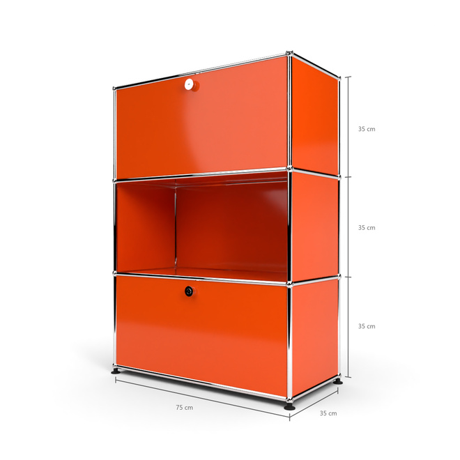 Highboard 3x1 mit 2 Klapptren oben und unten, Orange