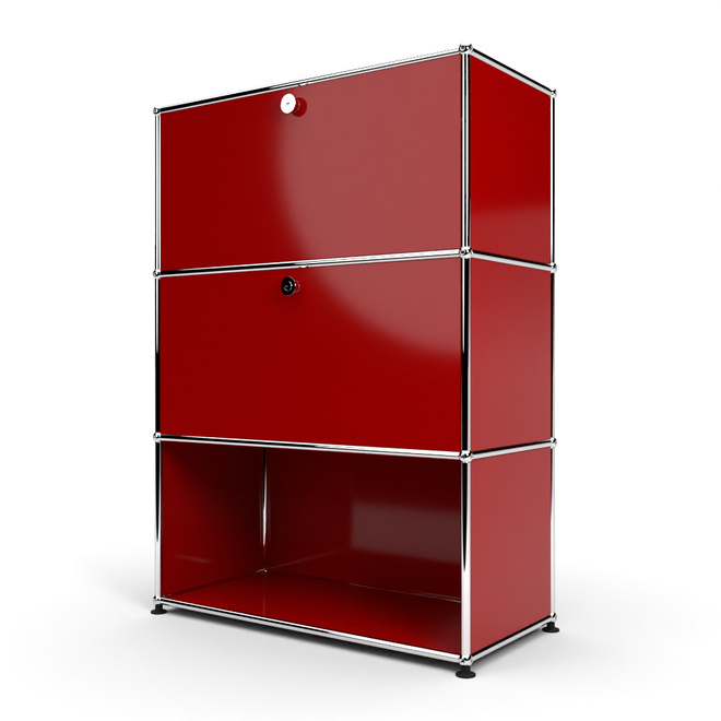 Highboard 3x1 mit 2 Klapptren mitte und unten, Rubinrot