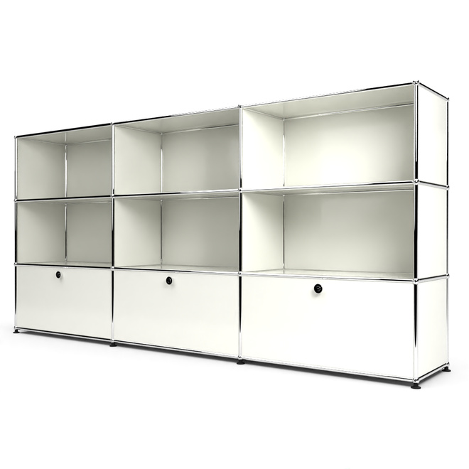 Highboard 3x3 mit 3 Klapptren unten, Weiss