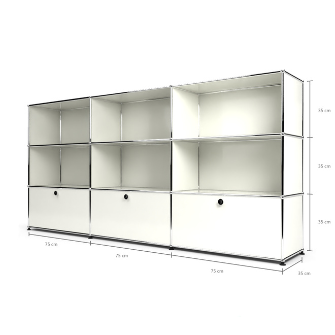 Highboard 3x3 mit 3 Klapptren unten, Weiss