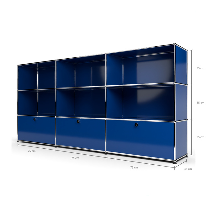 Highboard 3x3 mit 3 Klapptren unten, Enzianblau