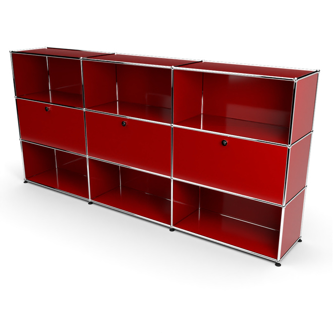 Highboard 3x3 mit 3 Klapptren Mitte, Rubinrot