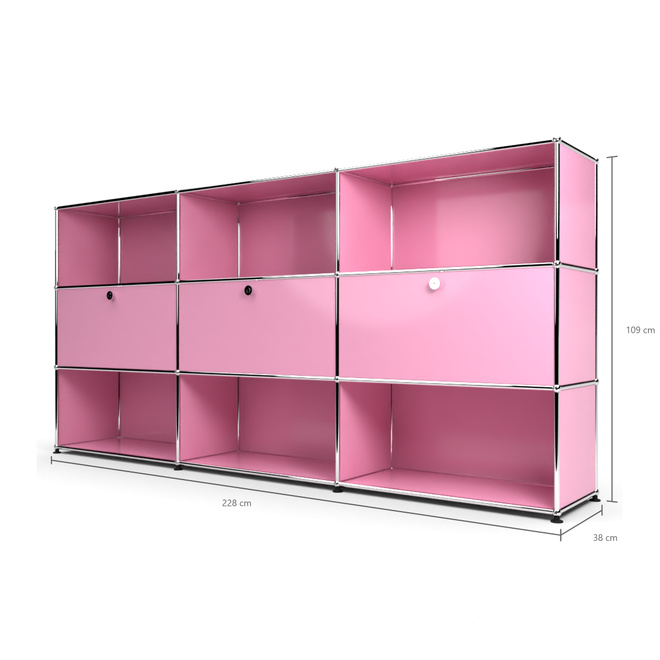 Highboard 3x3 mit 3 Klapptren Mitte, Rosa