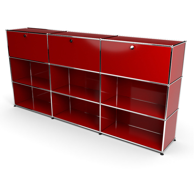 Highboard 3x3 mit 3 Klapptren oben, Rubinrot