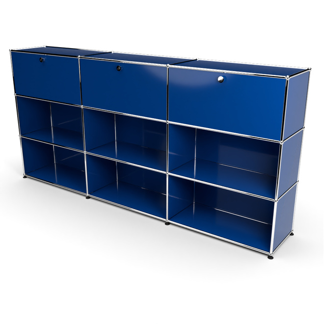 Highboard 3x3 mit 3 Klapptren oben, Enzianblau