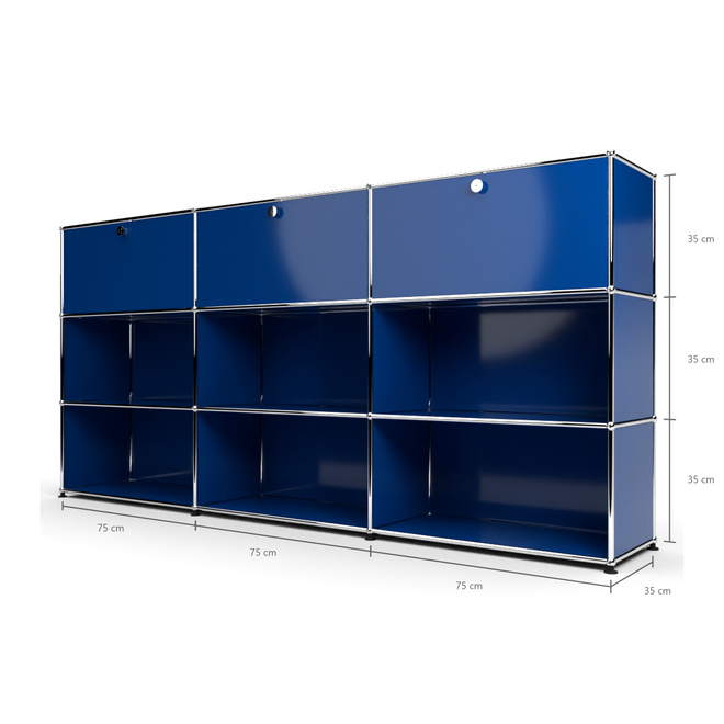 Highboard 3x3 mit 3 Klapptren oben, Enzianblau