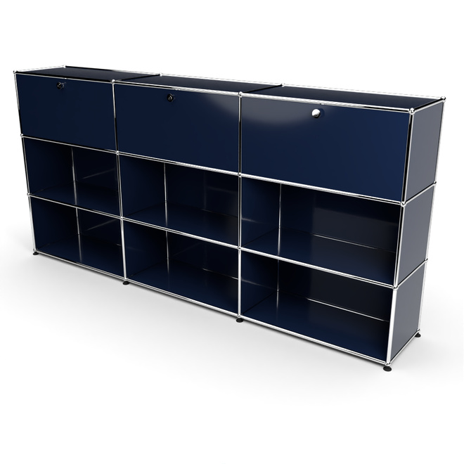 Highboard 3x3 mit 3 Klapptren oben, Stahlblau