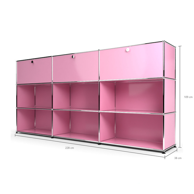 Highboard 3x3 mit 3 Klapptren oben, Rosa