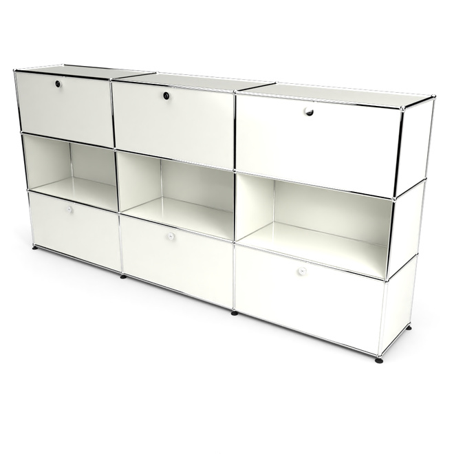 Highboard 3x3 mit 6 Klapptren oben und unten, Weiss