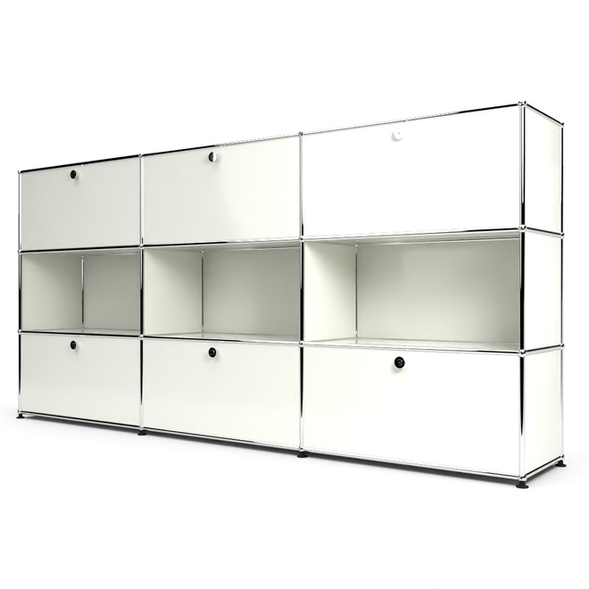 Highboard 3x3 mit 6 Klapptren oben und unten, Weiss