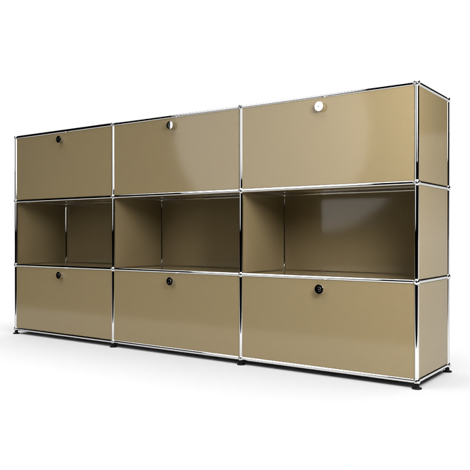 Highboard 3x3 mit 6 Klapptren oben und unten, Beige