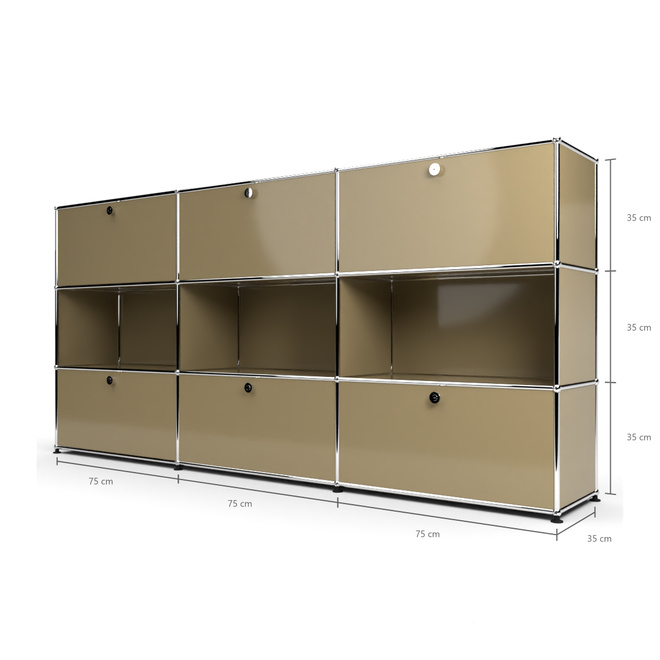 Highboard 3x3 mit 6 Klapptren oben und unten, Beige