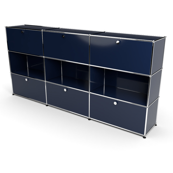 Highboard 3x3 mit 6 Klapptren oben und unten, Stahlblau