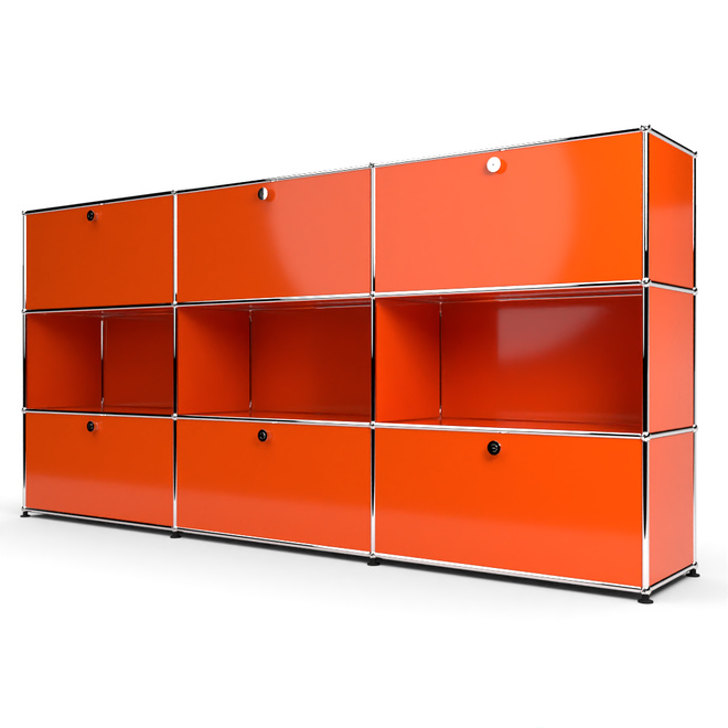 Highboard 3x3 mit 6 Klapptren oben und unten, Orange