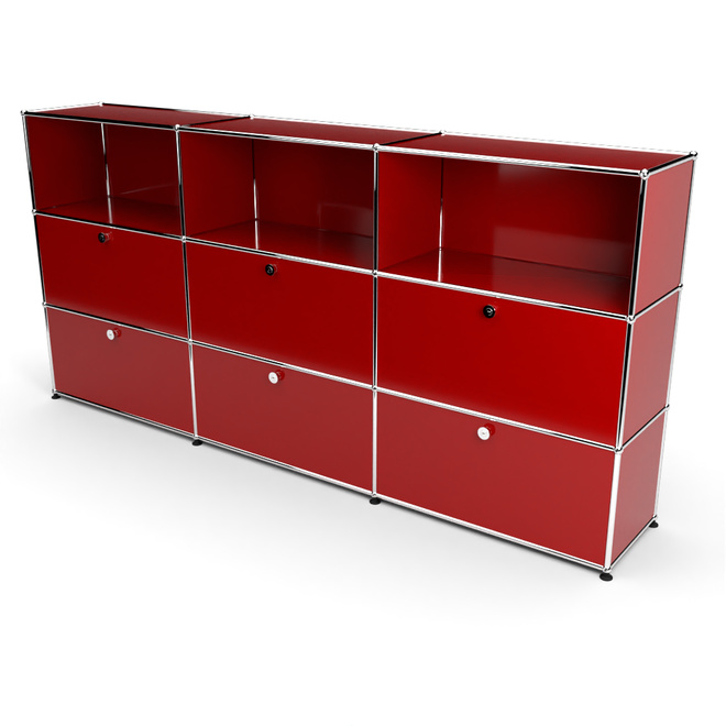 Highboard 3x3 mit 6 Klapptren mitte und unten, Rubinrot