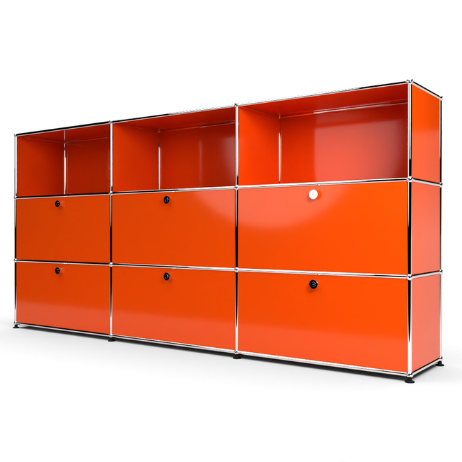 Highboard 3x3 mit 6 Klapptren mitte und unten, Orange